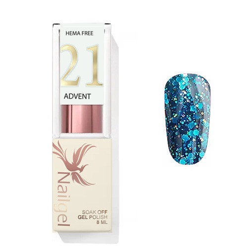 Advent 21 - Gel lac 8 ml - Albastru cu sclipici -
