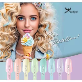   Colectia Ciao Pastellina de geluri cu 8 lacuri de unghii gel si o margareta cadou.