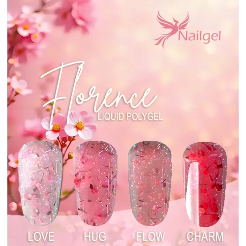 Colecție Liquid Polygel FLORANCE 4 bucăți în recipient cu pompiță, cu paletar cadou (margaretă).
