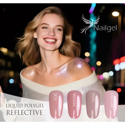 Colecție Liquid Polygel REFLECTIVE 4 bucăți în recipient cu pompiță, cu paletar cadou (margaretă).