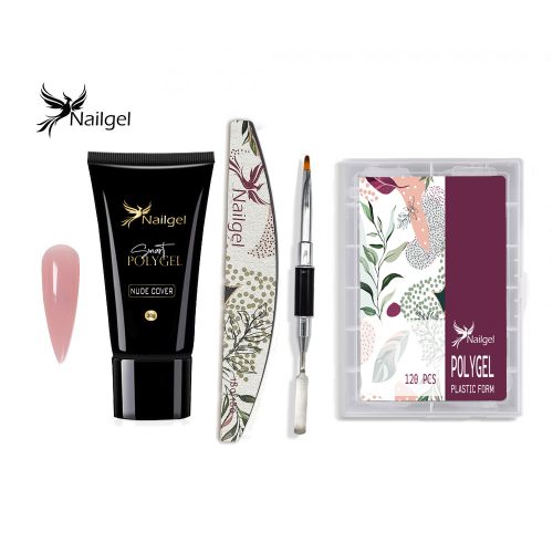 Set Nailgel Polygel cu gel COVER NUDE și accesorii