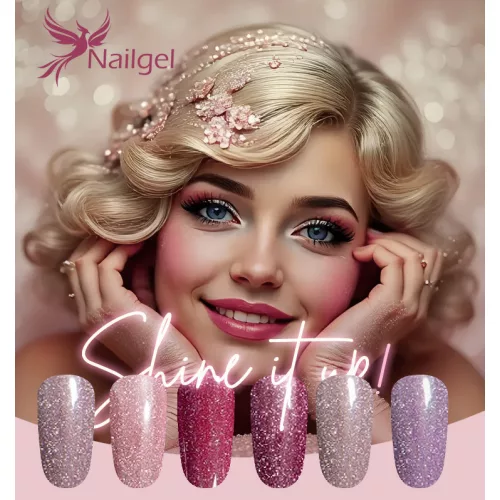 Colectia Shine It Up! de geluri cu 6 lacuri de unghii gel si o margareta cadou.