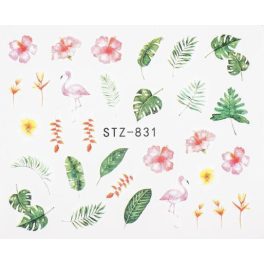 Autocolant pentru unghii cu frunze-flamingo 1
