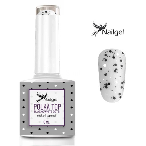 Polka Top Coat - Black&White dots - Gel de strălucire 8 ml